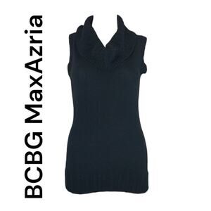 BCBG MaxAzria womens small cowl neck sweater tank black new braided knit turtle
